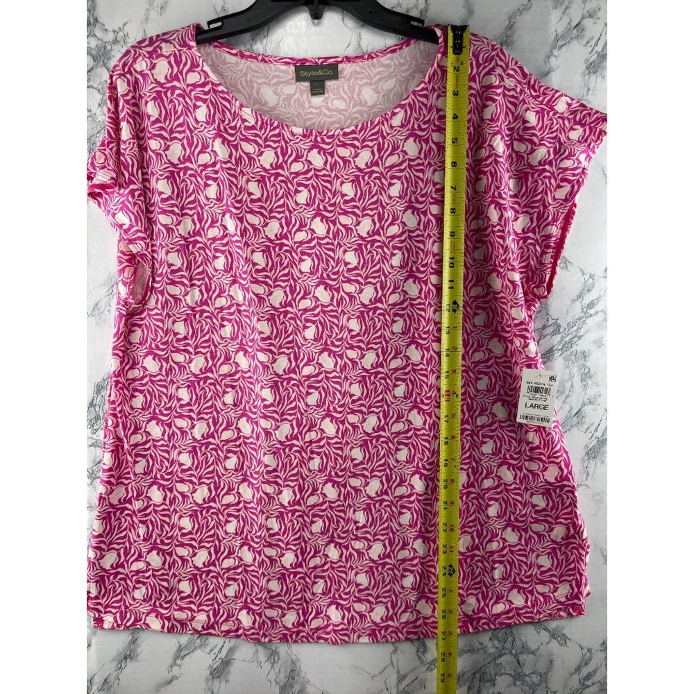 Style & Co Womens Large Pink Mix Media Tee Mini Milo Design 96% Rayon 4% Spandex - Picture 3 of 9